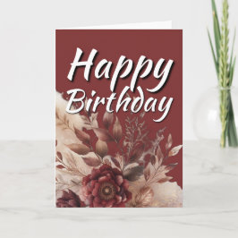 Burgundy Gold Watercolor Floral Happy Birthday Kaart