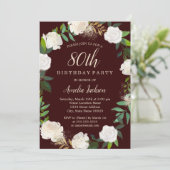 Burgundy Gold Waterverf met 80ste verjaardag Kaart (Staand voorkant)