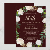 Burgundy Gold Waterverf met 80ste verjaardag Kaart (Voorkant / Achterkant)