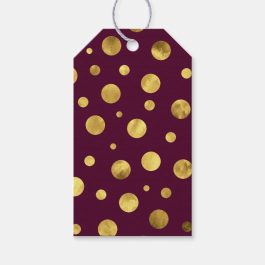 Burgundy Gold Waterverf Polka Dots Cadeaulabel (Voorkant)
