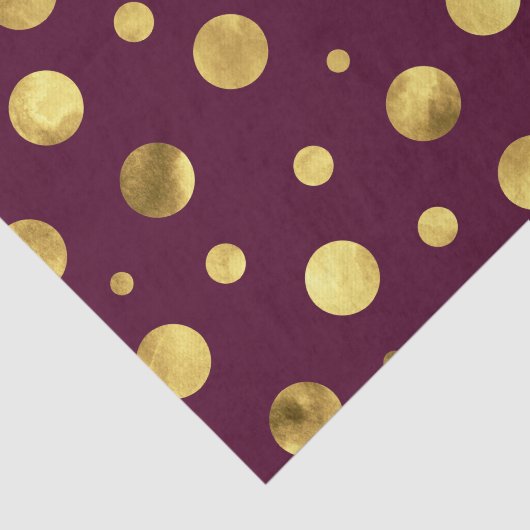 Burgundy Gold Waterverf Polka Dots Tissuepapier (Detail)