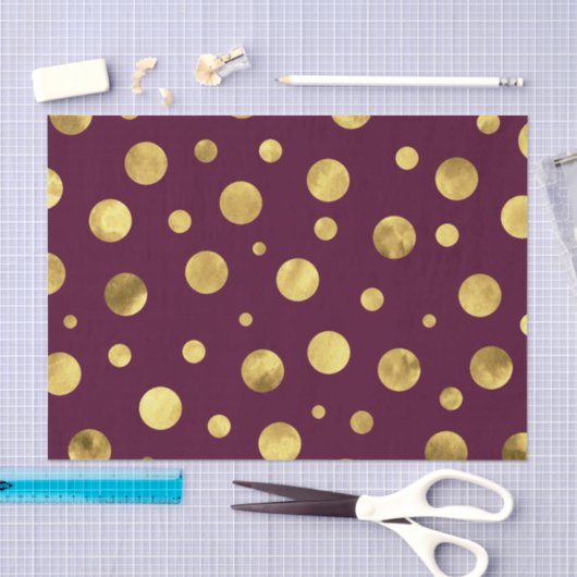 Burgundy Gold Waterverf Polka Dots Tissuepapier (Craft)