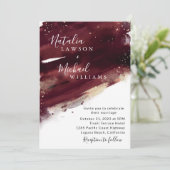 Burgundy Gold Waterverf Wedding Invitation Kaart (Staand voorkant)