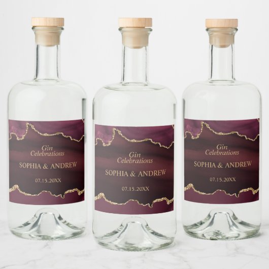 Burgundy Gold Wedding Liquor Fleslabel Likeurfles Etiket (Flessen)