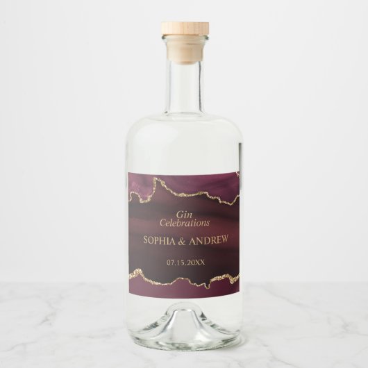 Burgundy Gold Wedding Liquor Fleslabel Likeurfles Etiket (Voorkant)