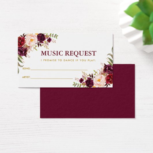 Burgundy Gold Wedding Music Song Request Kaart GB (Bureau)