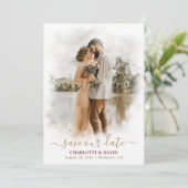 Burgundy Gold Wedding Photo Save Our Date Kaart (Staand voorkant)