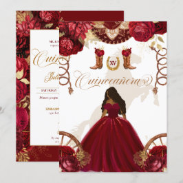 Burgundy Gold Western Charro 2-Sided Quinceanera I Kaart
