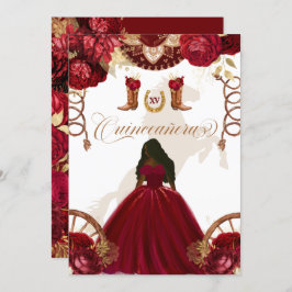 Burgundy Gold Western Charro 2-Sided Quinceanera I Kaart