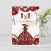 Burgundy Gold Western Charro 2-Sided Quinceañera Kaart (Staand voorkant)