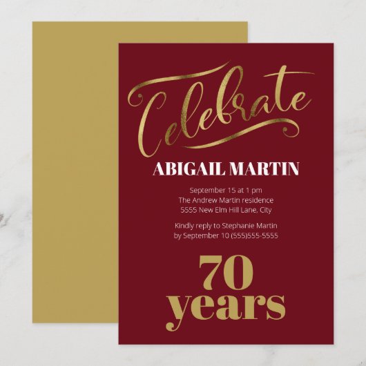 Burgundy Gold White 70e verjaardag Kaart (Voorkant / Achterkant)