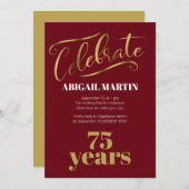 Burgundy Gold White, 75e verjaardag Kaart (Voorkant / Achterkant)