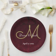 Burgundy Gold White Floral Weddenschap Monogram