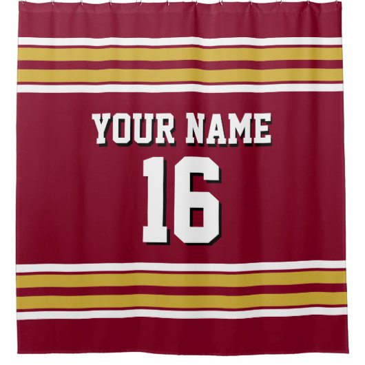 Burgundy Gold White Stripes Sports Jersey Douchegordijn (Voorkant)
