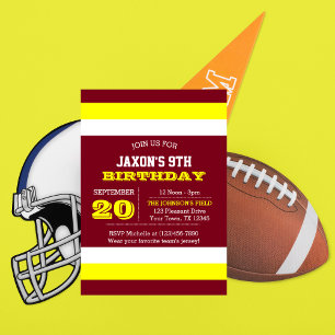 Burgundy Gold White Team Birthday Invitation Kaart