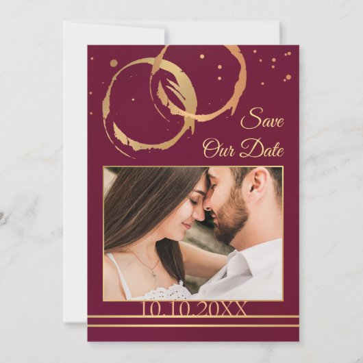 Burgundy Gold Wine Foto Save the Date Kaart (Voorkant)