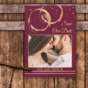 Burgundy Gold Wine Foto Save the Date Kaart