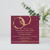 Burgundy Gold Wine Stain Rings Wedding Invitation Kaart (Staand voorkant)