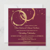 Burgundy Gold Wine Stain Rings Wedding Invitation Kaart (Voorkant)