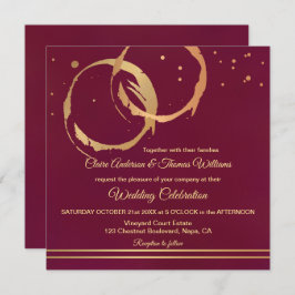 Burgundy Gold Wine Stain Rings Wedding Invitation Kaart