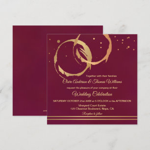 Burgundy Gold Wine Stain Rings Wedding Invitation Kaart
