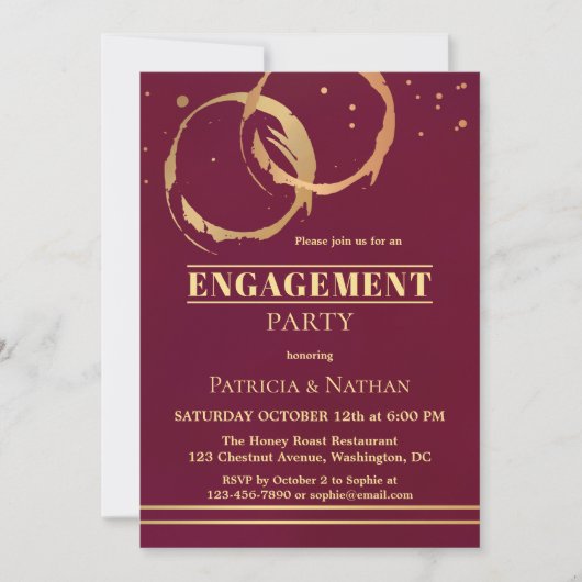 Burgundy Gold Wine Stain Verloving Invitation Kaart (Voorkant)