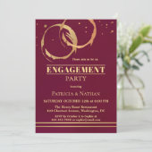 Burgundy Gold Wine Stain Verloving Invitation Kaart (Staand voorkant)