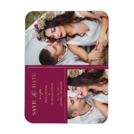 Burgundy Golden 2 Foto's Minimalist Wedding Date Magneet