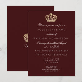 Burgundy Golden Crown Royal Glitter 16e Bridal Kaart