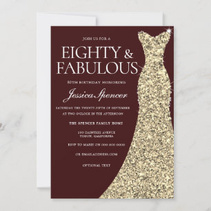 Burgundy Golden Dress 80 & Fabulous 80th Birthday Kaart