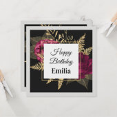 Burgundy Golden elegant Roos Birthday Eigen naam Kaart (Voorkant / Achterkant in situ)