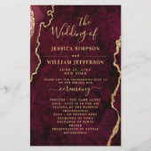Burgundy Golden Marble Wedding Ceremony Program (Voorkant)