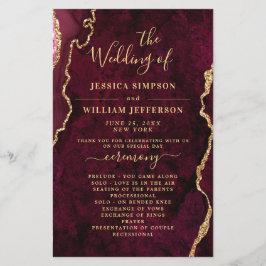 Burgundy Golden Marble Wedding Ceremony Program