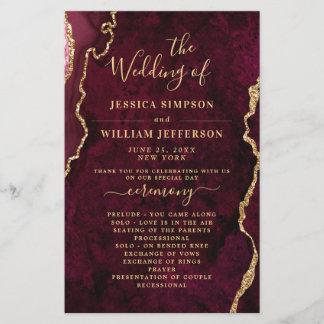 Burgundy Golden Marble Wedding Ceremony Program