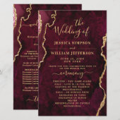 Burgundy Golden Marble Wedding Ceremony Program (Voorkant / Achterkant)