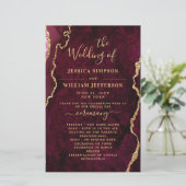 Burgundy Golden Marble Wedding Ceremony Program (Staand voorkant)