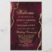 Burgundy Golden Marble Wedding Ceremony Program (Voorkant)