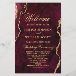 Burgundy Golden Marble Wedding Ceremony Program
