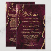 Burgundy Golden Marble Wedding Ceremony Program (Voorkant / Achterkant)
