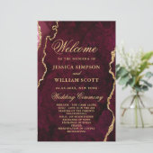 Burgundy Golden Marble Wedding Ceremony Program (Staand voorkant)