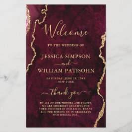 Burgundy Golden Marble Wedding Ceremony Program
