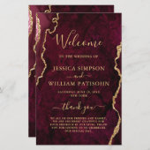 Burgundy Golden Marble Wedding Ceremony Program (Voorkant / Achterkant)