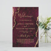 Burgundy Golden Marble Wedding Ceremony Program (Staand voorkant)