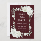 Burgundy Gothic Roses Wedding Save The Date Card Kaart (Voorkant)