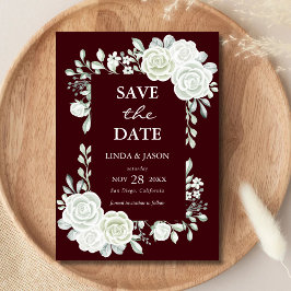 Burgundy Gothic Roses Wedding Save The Date Card Kaart