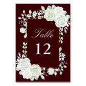 Burgundy Gothic White Roses Wedding Table Numbers Kaart (Voorkant)
