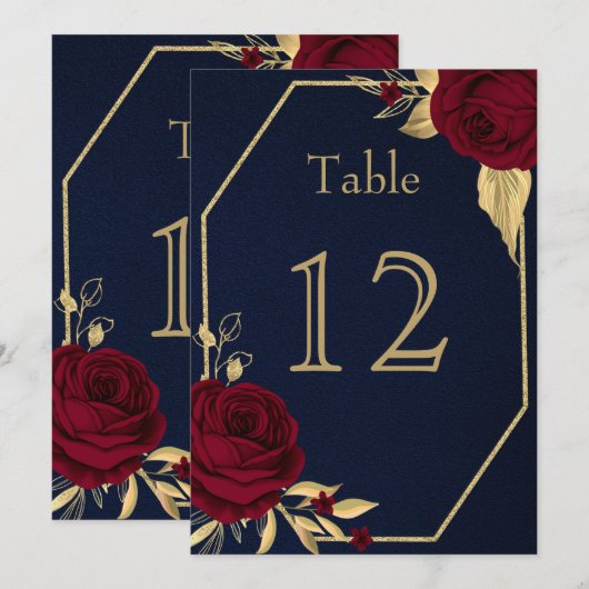 burgundy goubloemen geometrisch marinetafelnummer kaart (Voorkant / Achterkant)