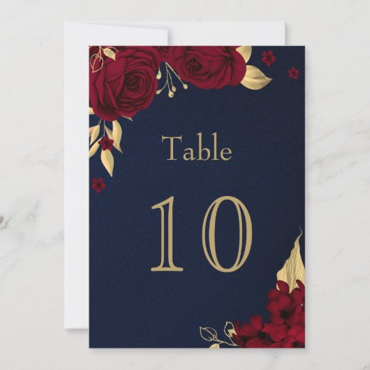 burgundy goubloemen marineblauw tafelnummer (Voorkant)