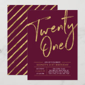 Burgundy & Goud 21e Verjaardagsfeest Uitnodiging (Voorkant / Achterkant)
