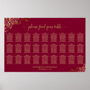 Burgundy & Goud 27 Tafel Trouwzaalstoelenindeling Poster